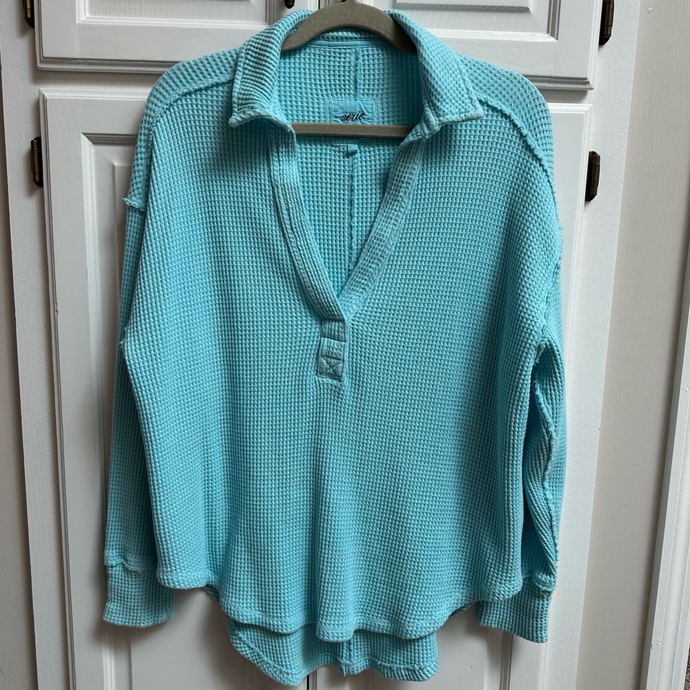 Aerie Light Blue Waffle Knit Top